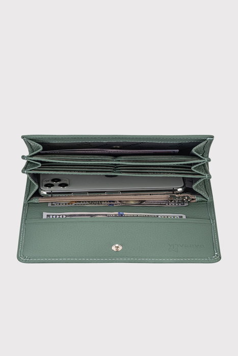 Zoozie Bags Angel Cartera de Mujer en Piel auténtica Color Menta con Cierre de Cremallera y Múltiples Compartimentos 20x10.5cm